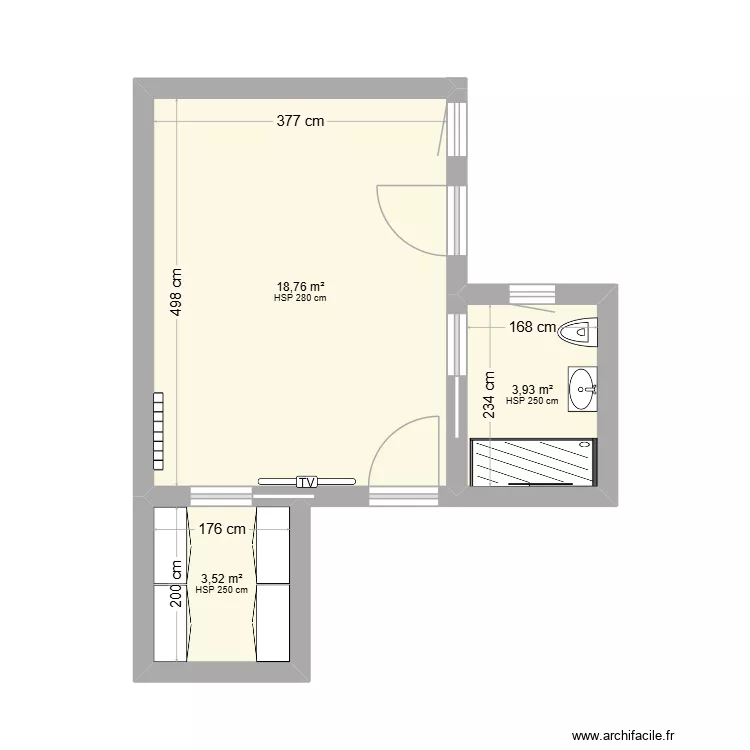 amine. Plan de 3  et 26 m²