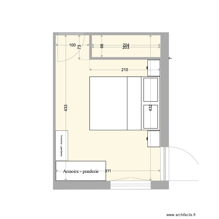 Chambre2 v1. Plan de 1 pièce et 13 m2