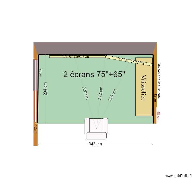 Coin TV 02C. Plan de 1 pièce et 7 m2