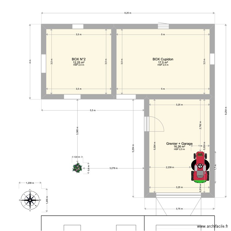 Box Cupidon. Plan de 3 pièces et 46 m2