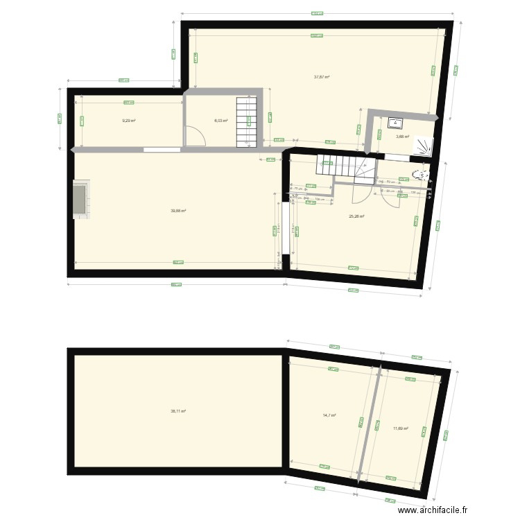 Maison 1 avant rdc. Plan de 17 pièces et 369 m2