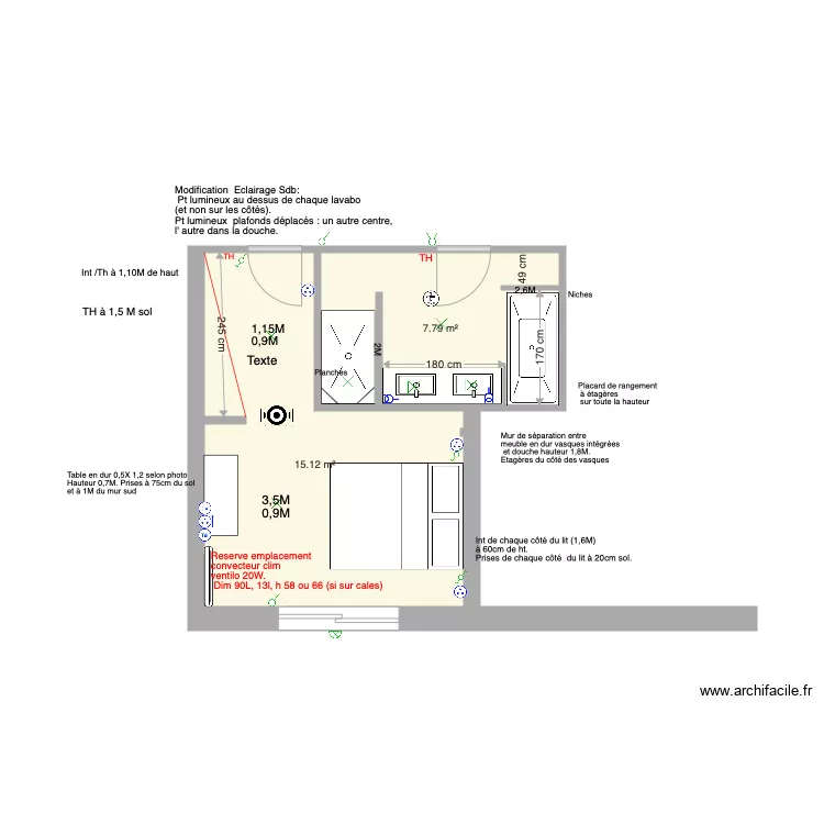 CHAMBRE 2 SDB CENTRALE. Plan de 