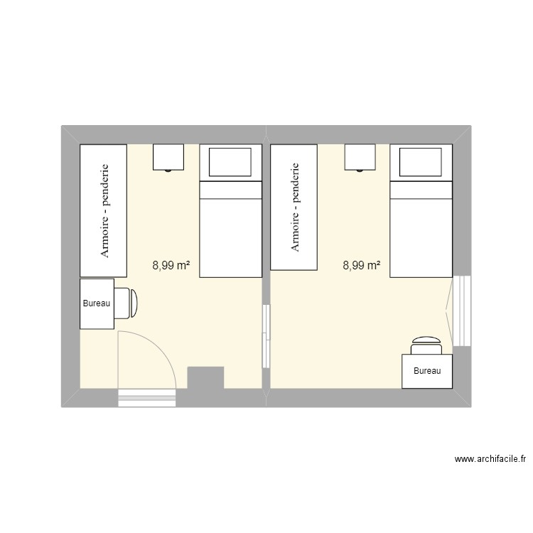 Chambre enfants. Plan de 2 pièces et 18 m2