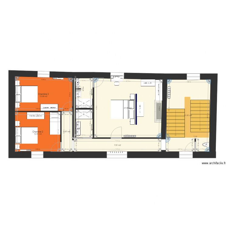 La Perronnière étage. Plan de 12 pièces et 197 m2