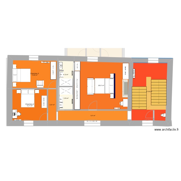 La Perronnière étage. Plan de 12 pièces et 197 m2