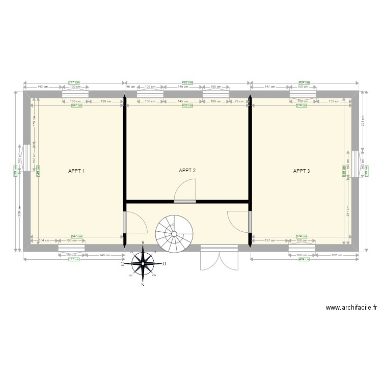 EXERCICE DPE RDC. Plan de 3 pièces et 64 m2