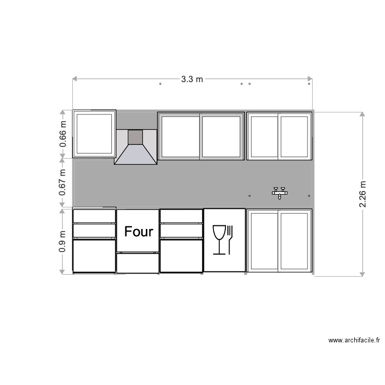 façade cuisine. Plan de 0 pièce et 0 m2