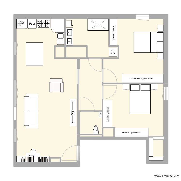 PROJET A44. Plan de 6 pièces et 82 m2