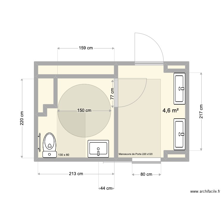 SANITAIRES HEVEA 1. Plan de 6 pièces et 10 m2