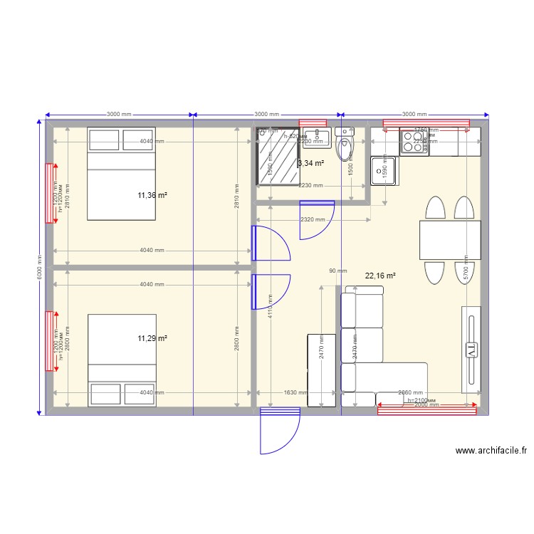  54. Plan de 4 pièces et 48 m2