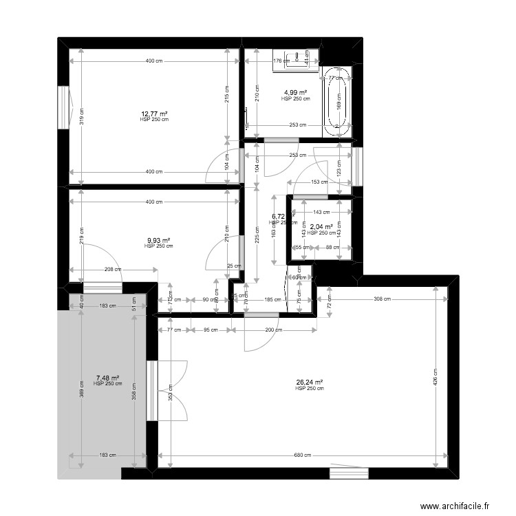 BI 7356. Plan de 9 pièces et 71 m2