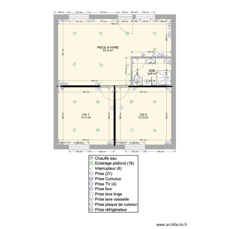 appartement clermont ELEC A FINIR. Plan de 4 pièces et 50 m2