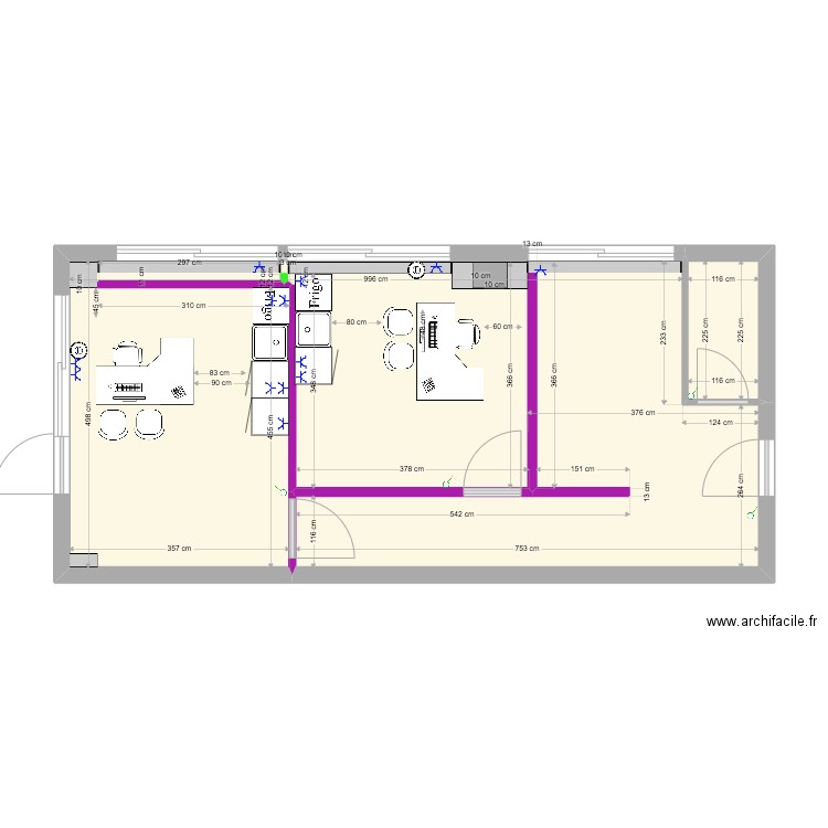 Plan Local Gaston TRAVAUX. Plan de 2 pièces et 53 m2