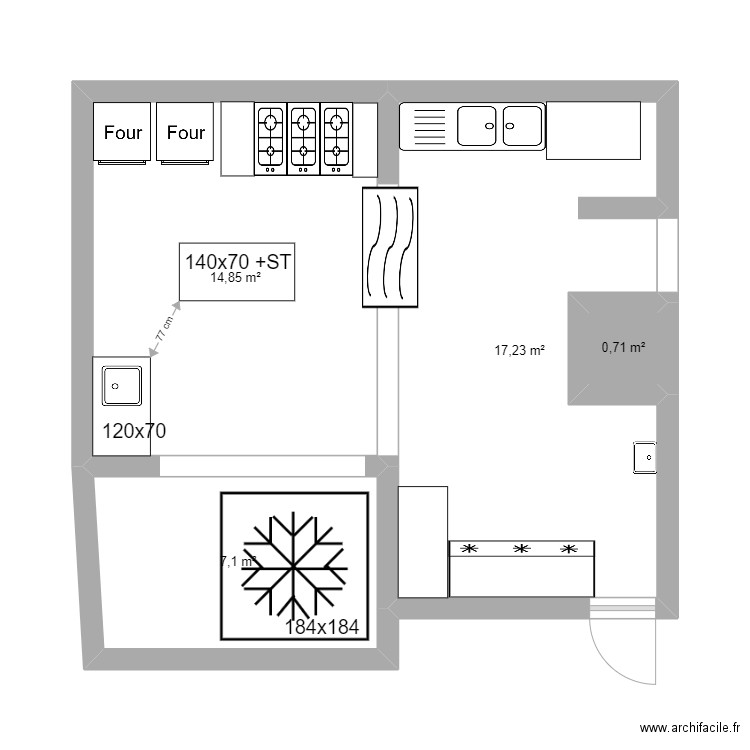 poulseur. Plan de 4 pièces et 40 m2