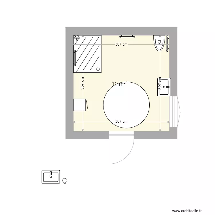Salle de bain et WC. Plan de 