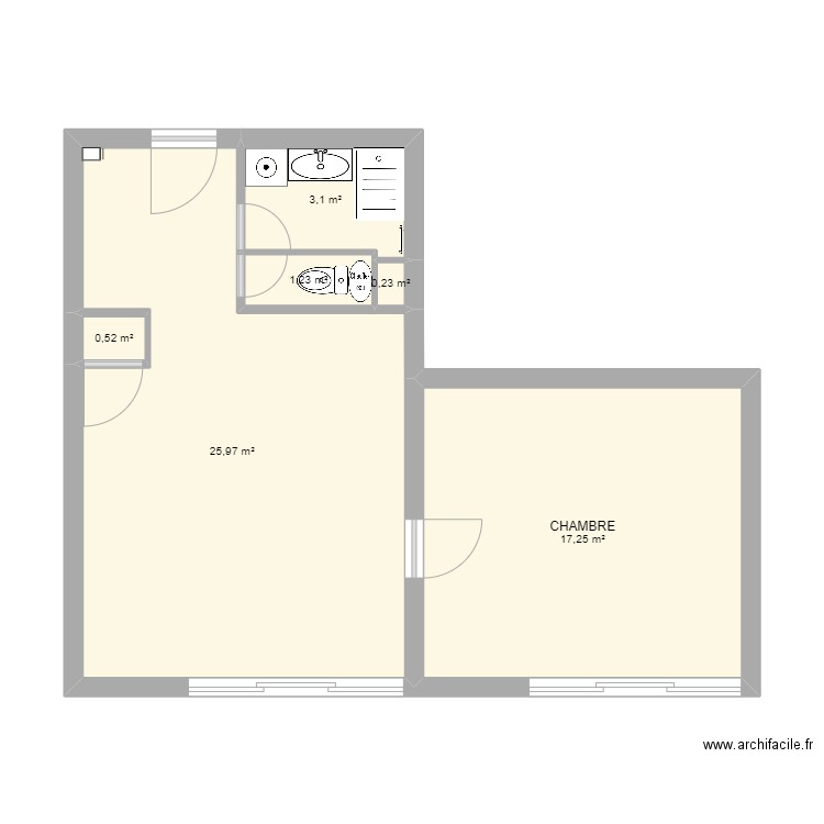 LA MONGIE test toilette. Plan de 6 pièces et 48 m2