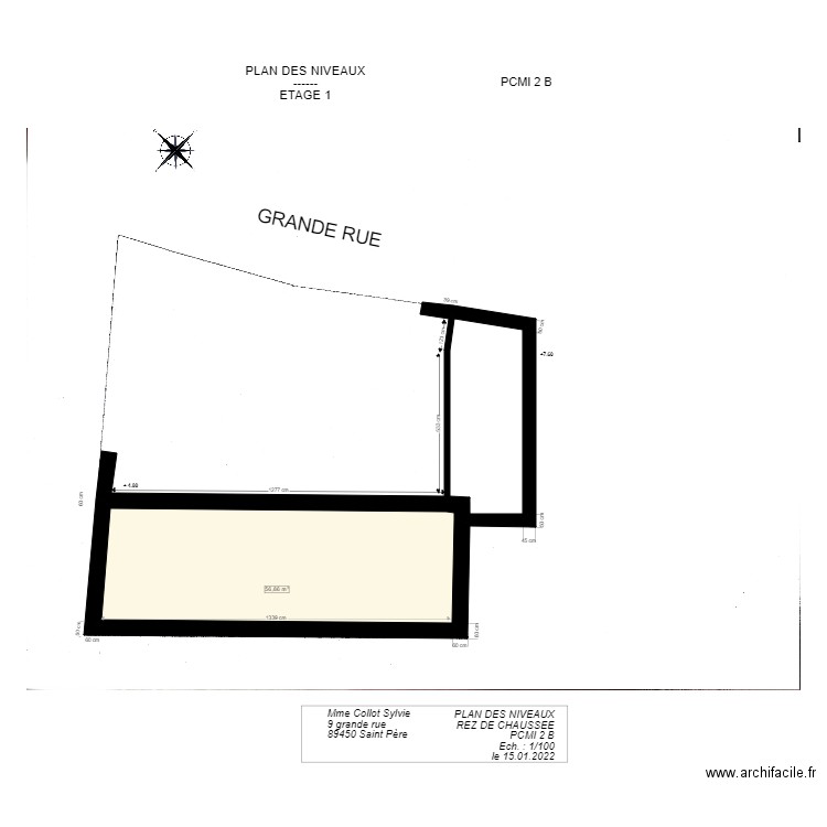 PCMI2B ETAGE. Plan de 2 pièces et 77 m2