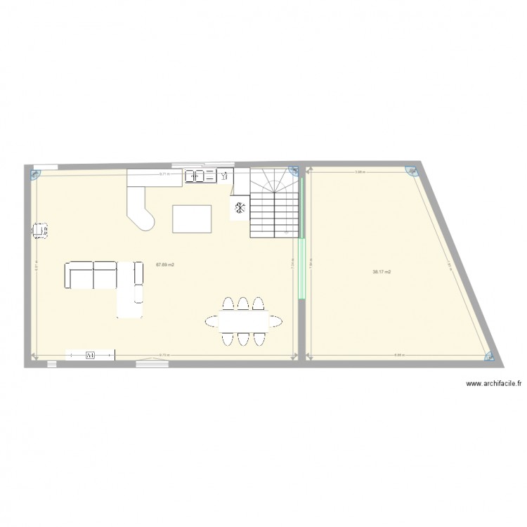 r+2. Plan de 2 pièces et 106 m2