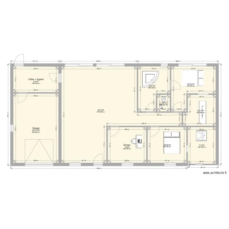 maison plain pied sdb. Plan de 0 pièce et 0 m2