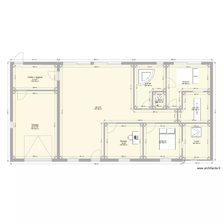 maison plain pied sdb. Plan de 