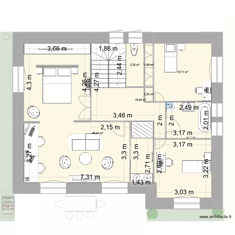 maison E1. Plan de 7  et 91 m²