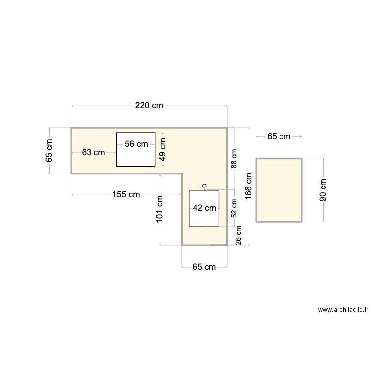 plan de travaille cuisine . Plan de 2 pièces et 3 m2