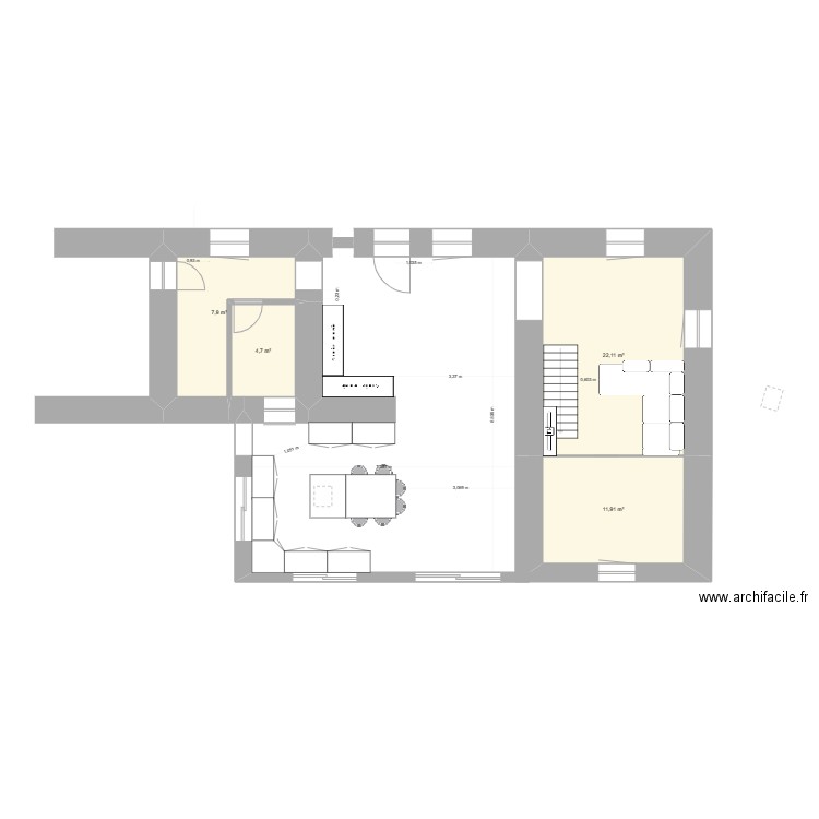 modification maison Ronchamp. Plan de 4 pièces et 47 m2