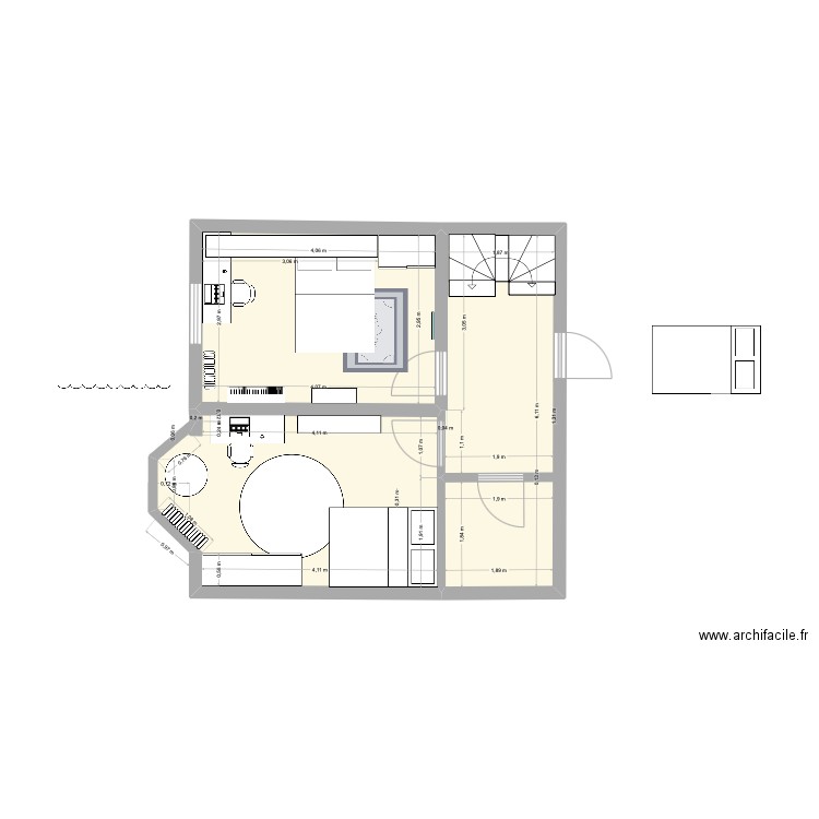 oxford etage 2. Plan de 3 pièces et 37 m2