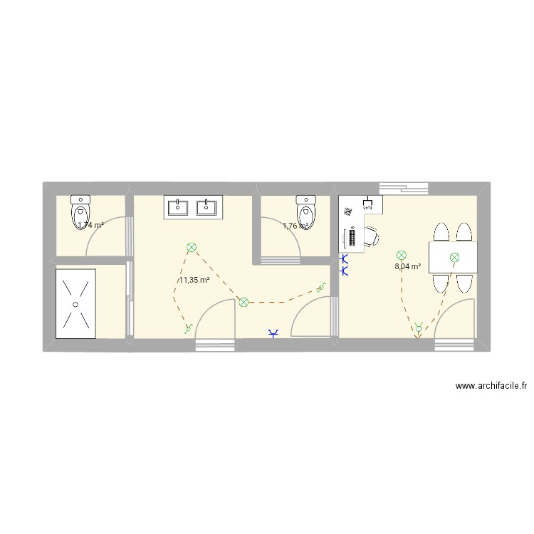 Plan pieuvre. Plan de 4 pièces et 23 m2