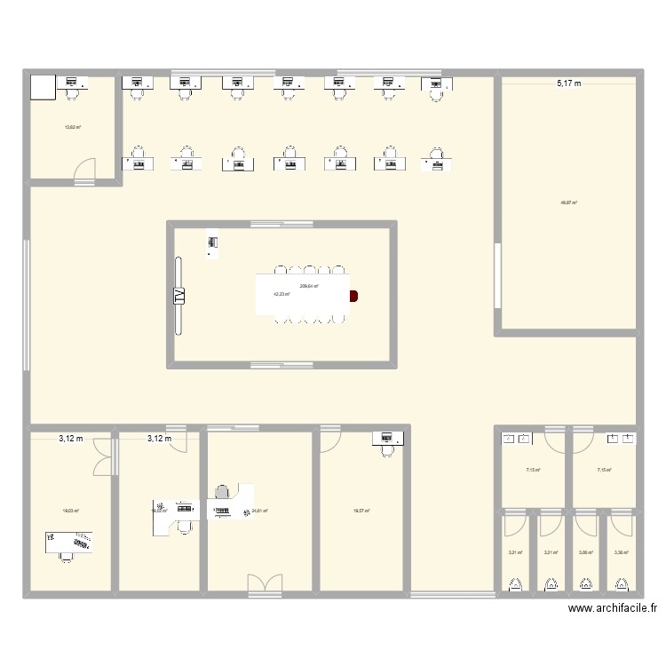 Entreprise. Plan de 14 pièces et 473 m2