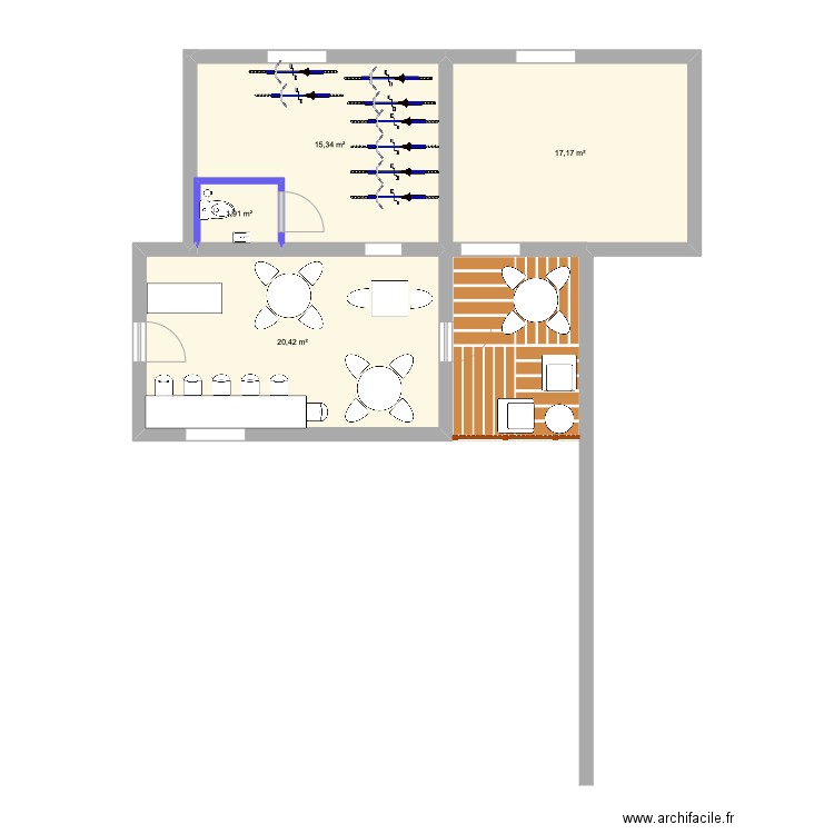 Café association V1. Plan de 4 pièces et 55 m2