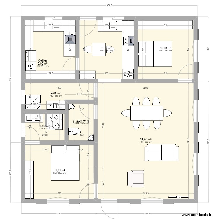 Final nu 1-11. Plan de 8 pièces et 85 m2