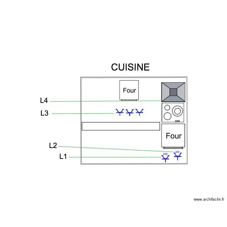 Plan elec cuisine. Plan de 0 pièce et 0 m2