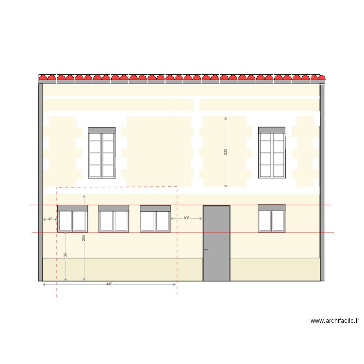 façade est projet. Plan de 0 pièce et 0 m2