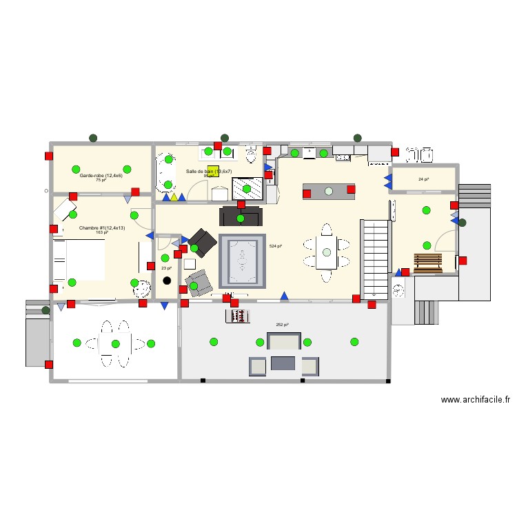 Rez-de-chaussée (plan 2). Plan de 7 pièces et 107 m2