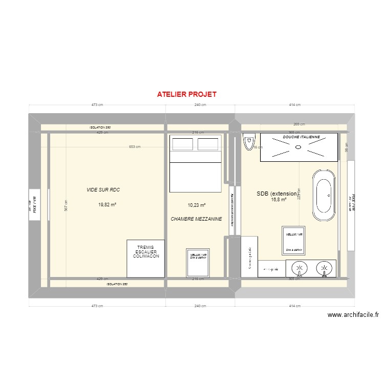 GOURSAT - R+1 Atelier PROJET PC. Plan de 12 pièces et 55 m2