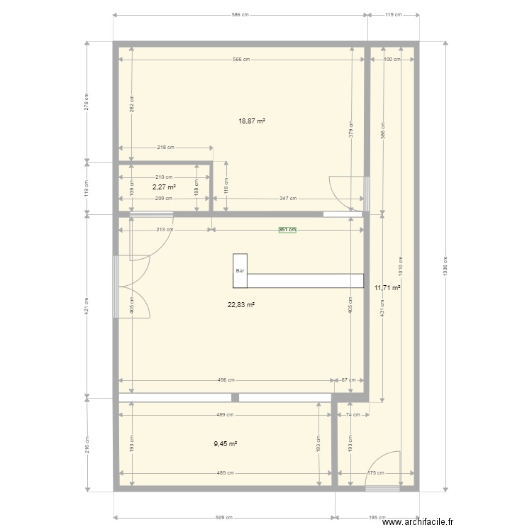 pacifique bar3. Plan de 5 pièces et 65 m2