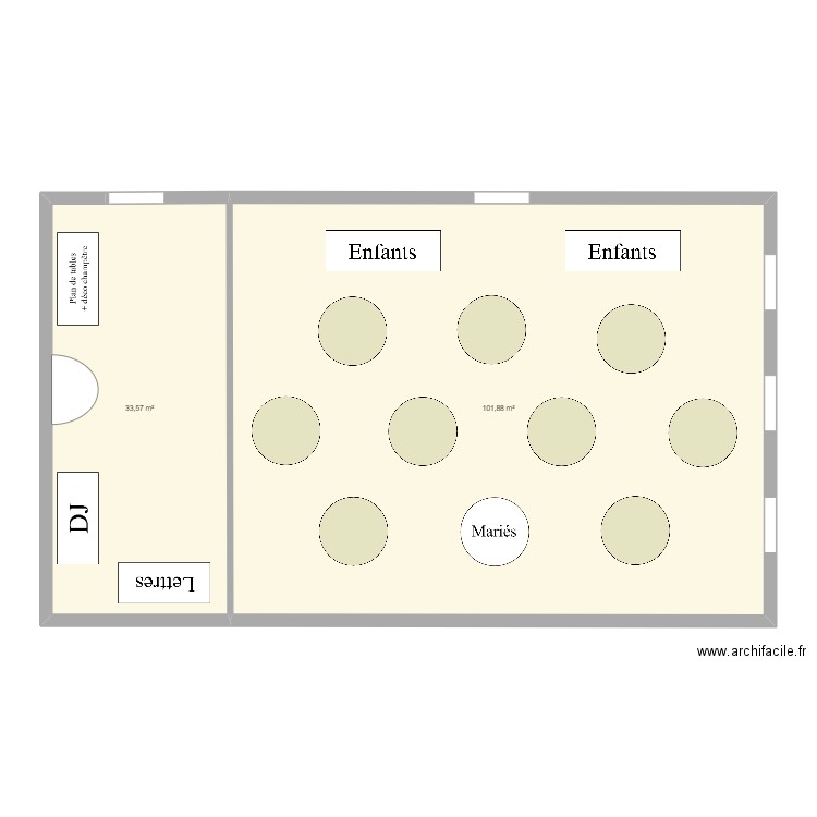 Plan de table 14/5. Plan de 2 pièces et 135 m2