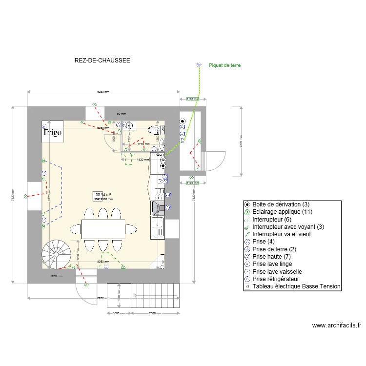 Rez de chaussée plan électrique avec réduction surface toilette. Plan de 0 pièce et 0 m2