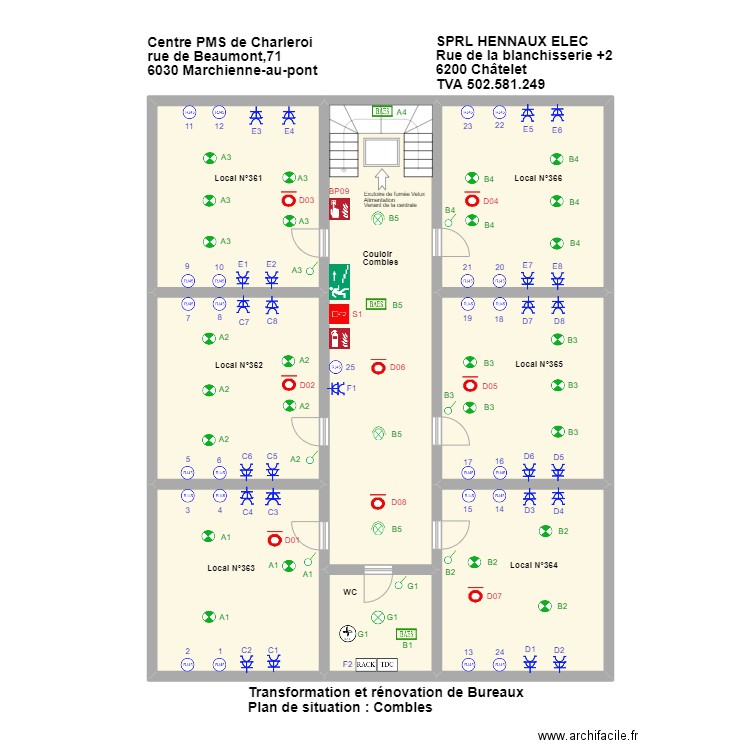 centre pms comble. Plan de 8 pièces et 191 m2