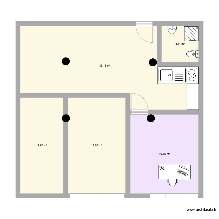 Bureau. Plan de 5 pièces et 86 m2