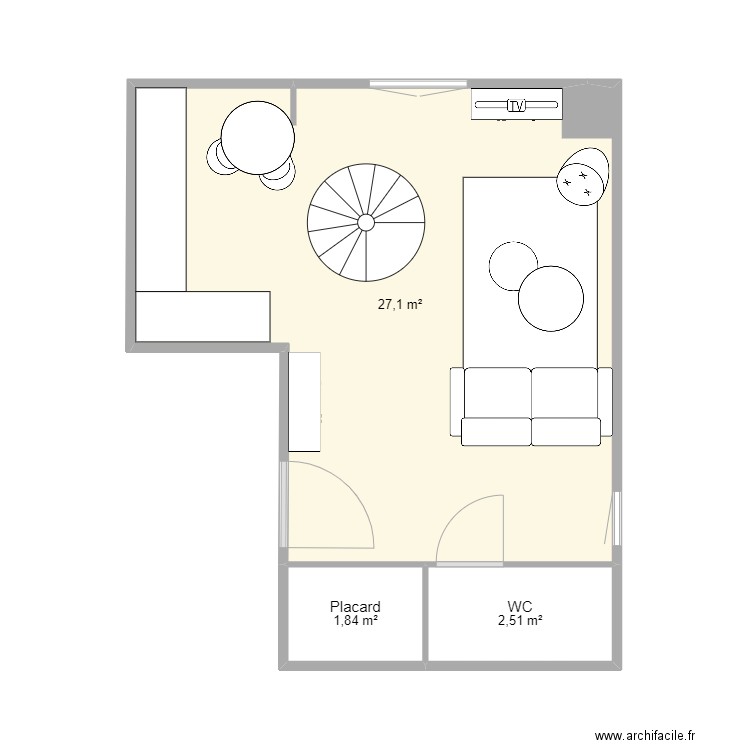 rdc Audrey. Plan de 3 pièces et 31 m2