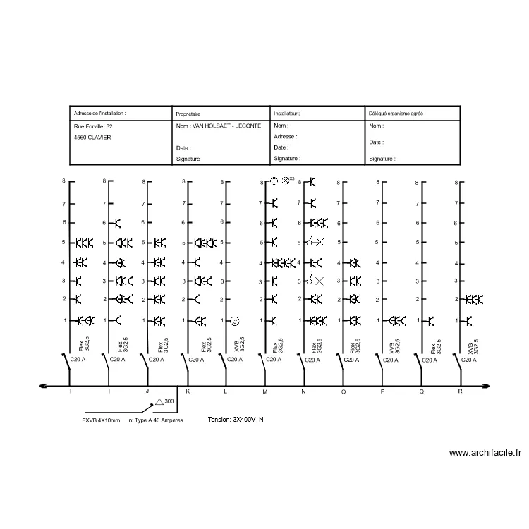 Sch&eacute;ma unifilaire 2 Lecomte. Plan de 