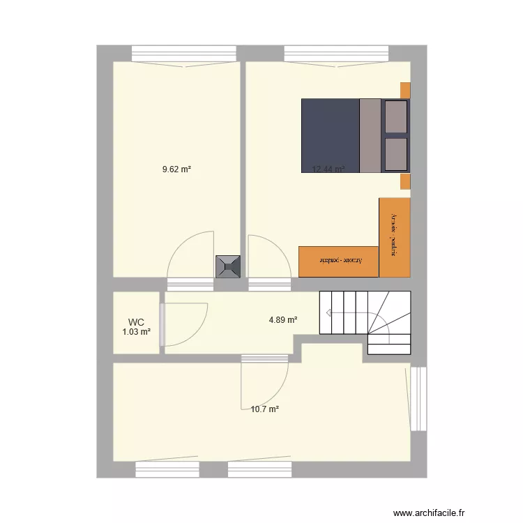 Magnolia &eacute;tage chambre meuble. Plan de 