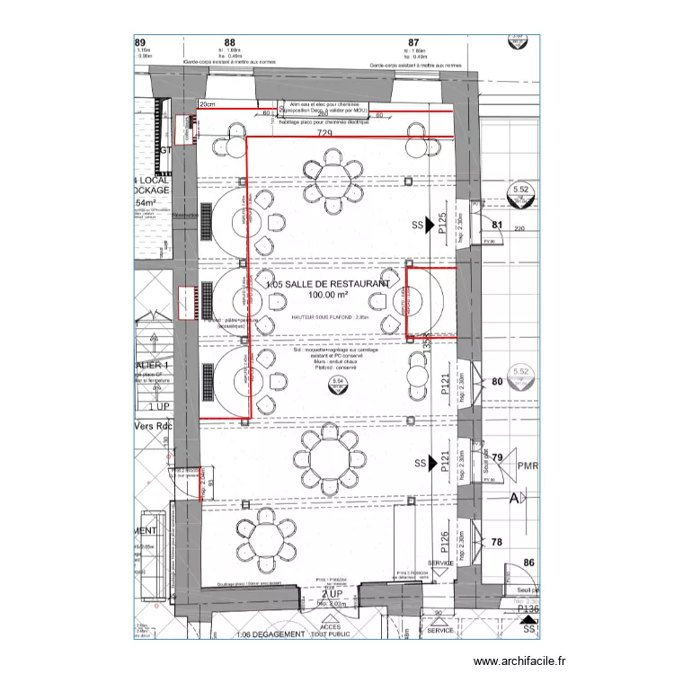 Restaurant plafond. Plan de 