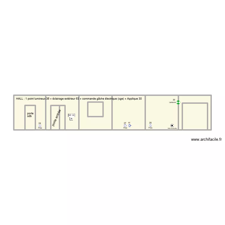 sh&eacute;ma hall. Plan de 