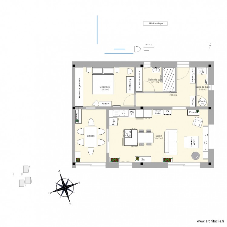 PG appart plain pied loggia pignon est 1. Plan de 6 pièces et 65 m2