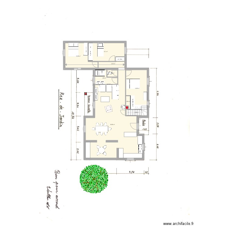 plan maison avec extension V6 avant/après extension. Plan de 10 pièces et 117 m2