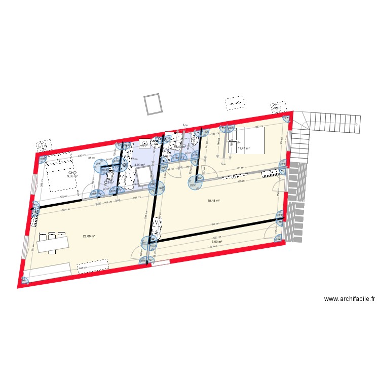 2 apparts 1 ch  ESSAI AVEC PETITE SDB2 A VOIR. Plan de 8 pièces et 80 m2