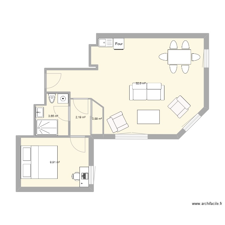 Appartement Maxence Nu. Plan de 5 pièces et 49 m2